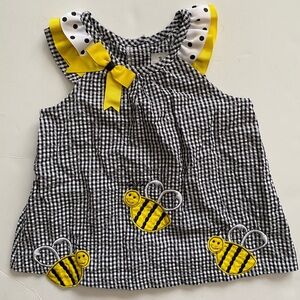 Rare Editions Baby adorable bumble Bee black Plaid gingham Seersucker Dress 24M